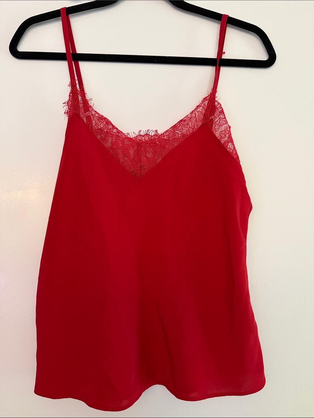 7 For All Mankind Red Lace-Trim Silk Camisole